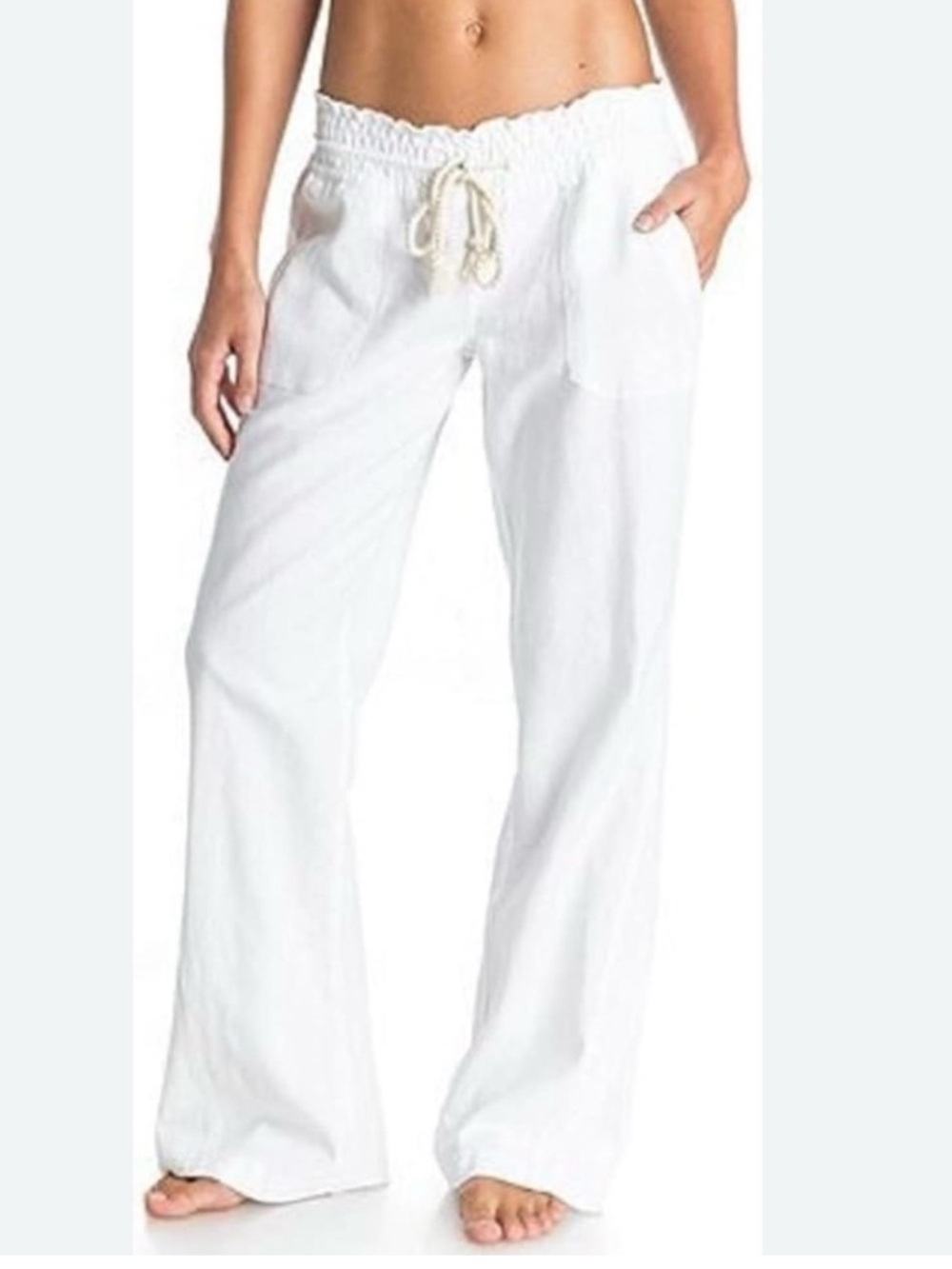 Roxy White Oceanside Drawstring Linen Pants